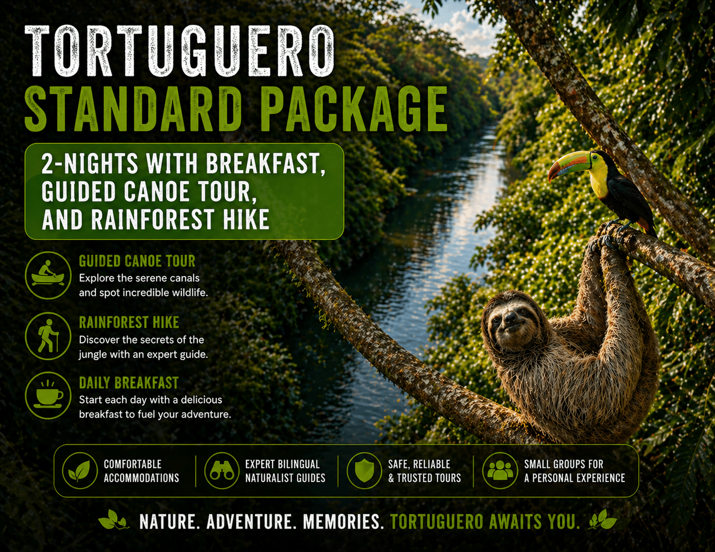 Wildlife Tours in Costa Rica Tortuguero Standard Package