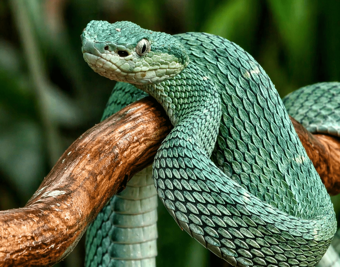 Costa Rica Wildlife Green viper on a jungle branch