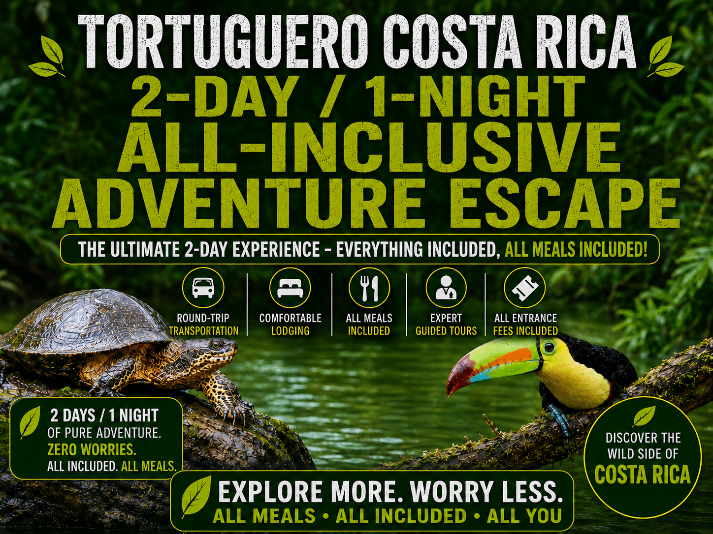 Tortuguero Wildlife Tours Costa Rica 2 day package all inclusive